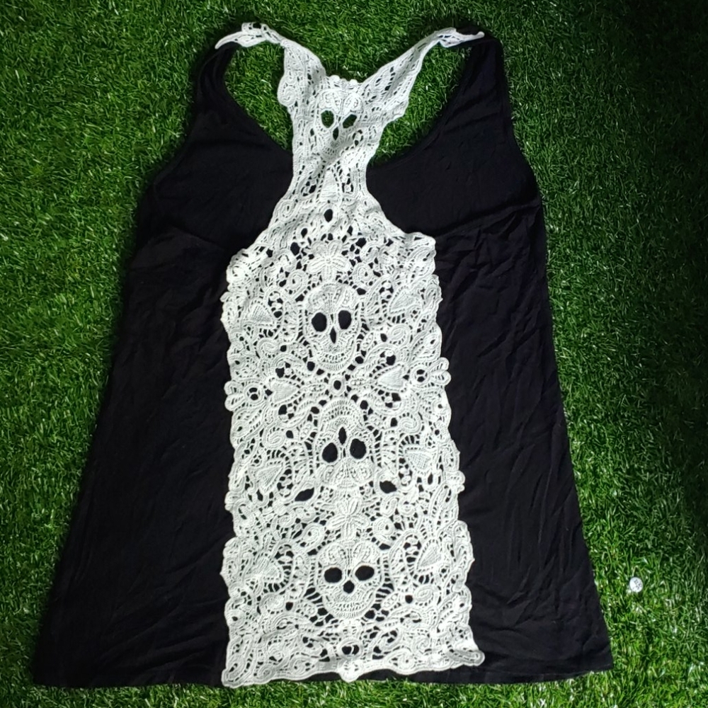 Midnight Hour skull crochet back tank top